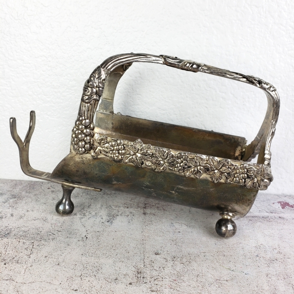 Vintage Godinger Wine Bottle Holder Silver Plate Horizontal Handled Grapes Vines